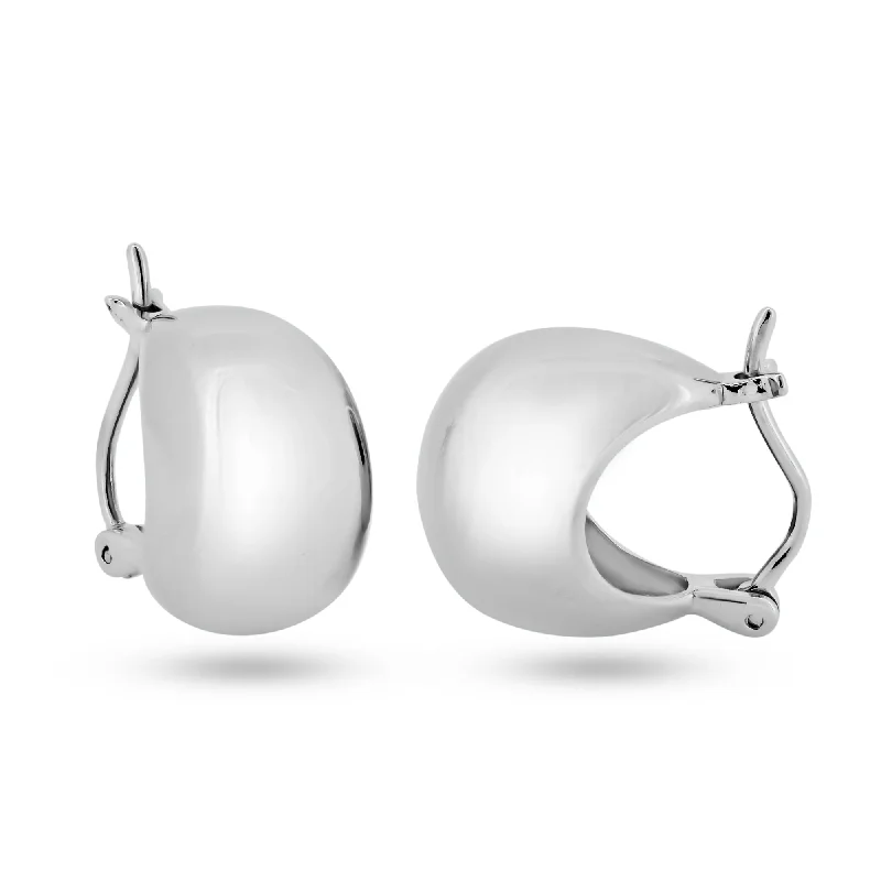 Best hoop earrings with baroque pearls for a luxurious and elegant vibe-Rhodium Plated 925 Sterling Silver Puff Huggie Hoop Earrings - GME00139