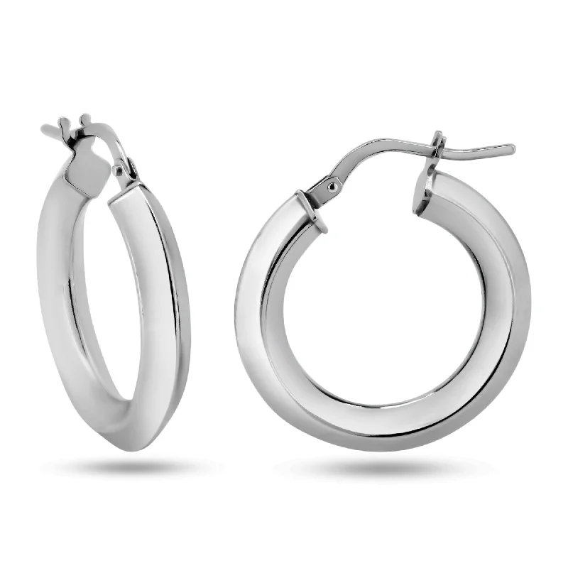 Best hoop earrings with marbled designs for a trendy and artistic effect-Rhodium Plated 925 Sterling Silver Chisel Design Hoop Earrings - ARE00039RH