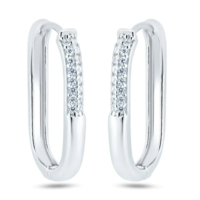 Best hoop earrings with vintage rhinestone embellishments for a retro-glam effect-Rhodium Plated 925 Sterling Silver CZ Oval Hoop Earrings - GME00124