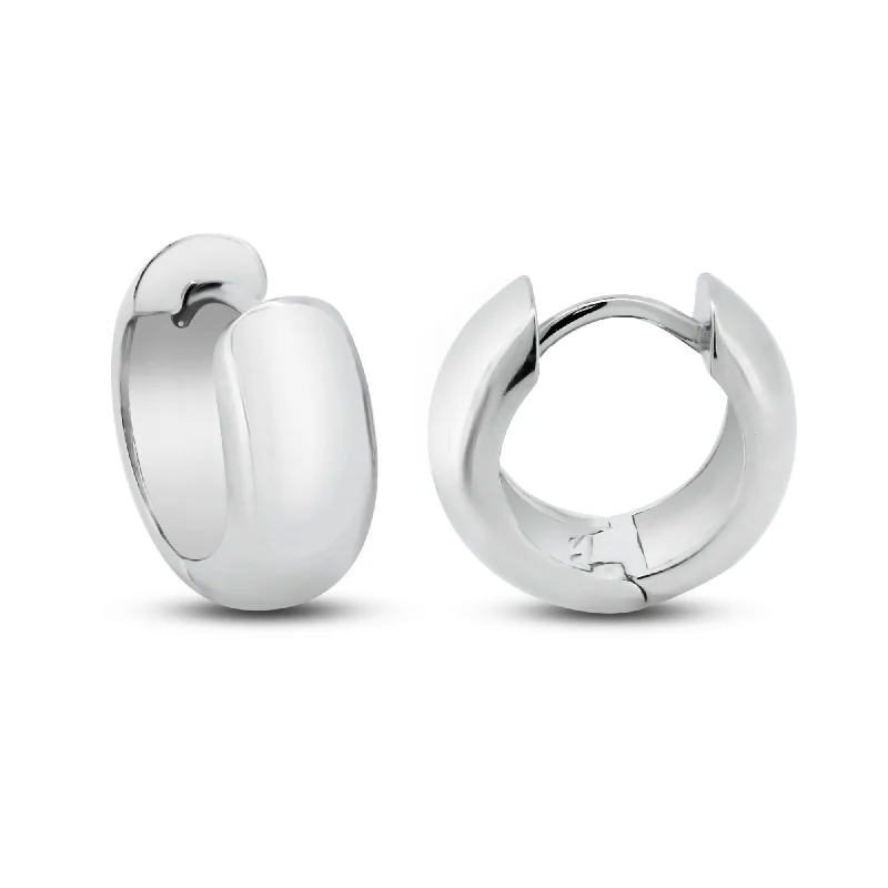 Best hoop earrings with asymmetrical designs for a fashion-forward, avant-garde look-Rhodium Plated 925 Sterling Silver Dome Huggie Hoop Earrings - GME00140