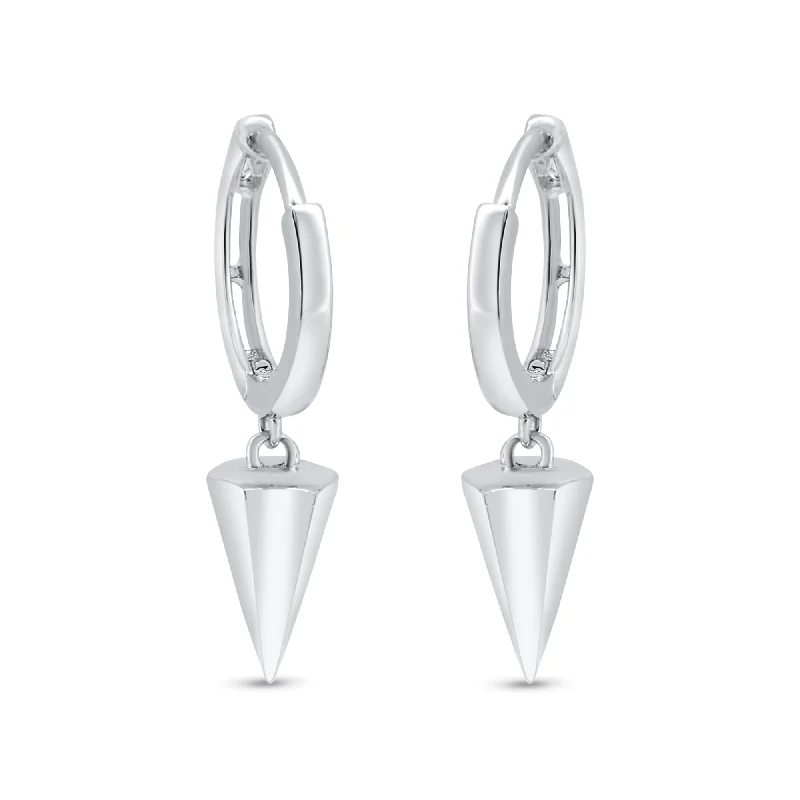 Best hoop earrings with sterling silver for an affordable and chic design-Rhodium Plated 925 Sterling Silver Punk Spikes 11mm Hoop Huggie Earrings - GME00145