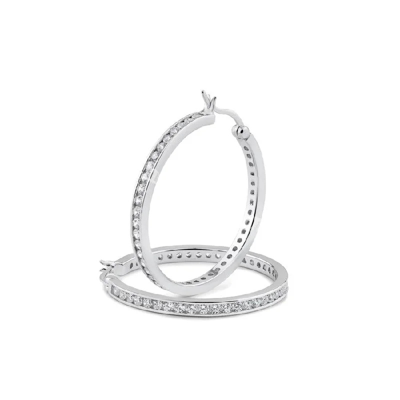 Best hoop earrings with vintage coins for a retro, antique-inspired style-Rhodium Plated 925 Sterling Silver 2.8mm Round Clear CZ Hoop Earrings - AAE00002