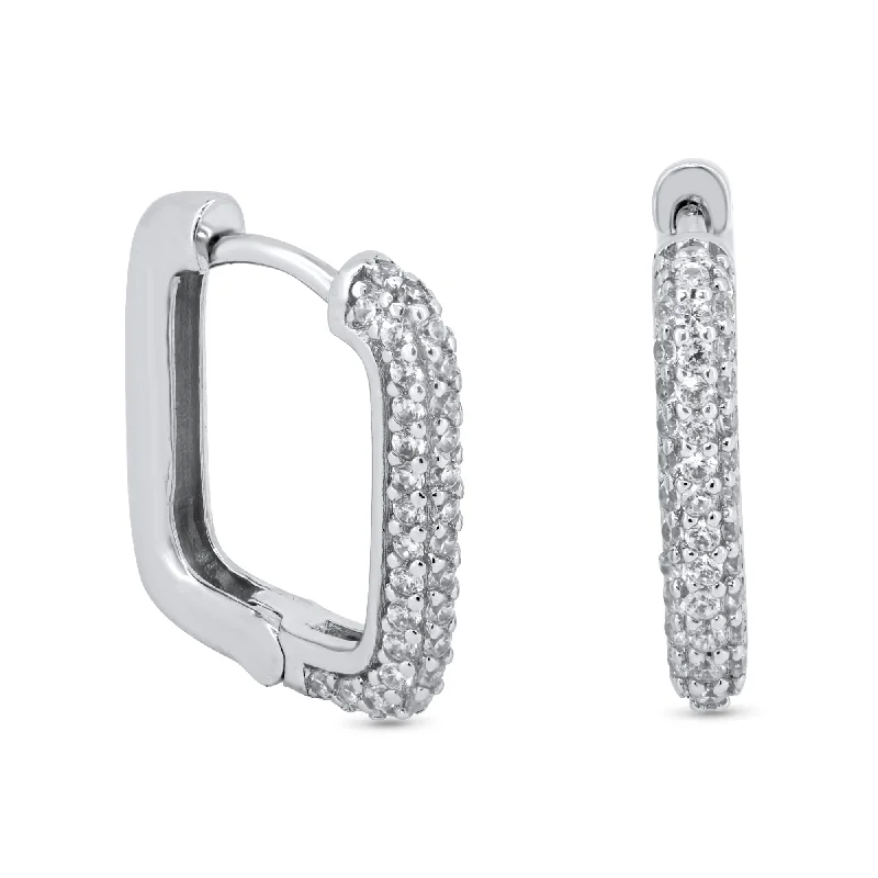 Hoop earrings with pearl accents for a chic and classic style-Rhodium Plated 925 Sterling Silver Square CZ Hoop Earrings - GME00123