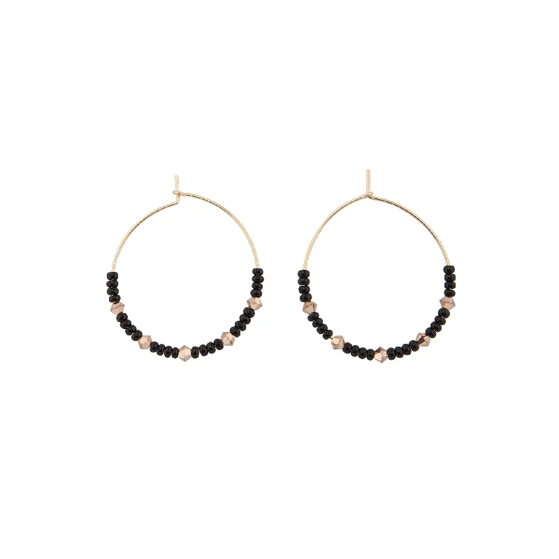 Hoop earrings with cut-out designs for a creative and lightweight effect-Small Crystal Hoops - BLACK