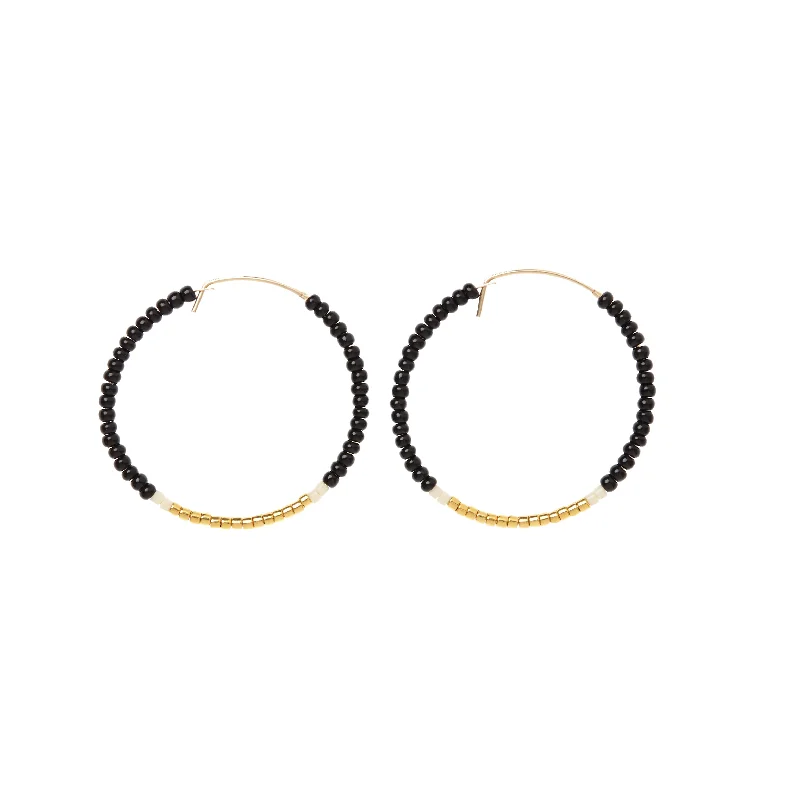 Best hoop earrings with geometric triangle shapes for a modern, chic design-Small Hoop Earrings - BLACK/GOLD/CREAM