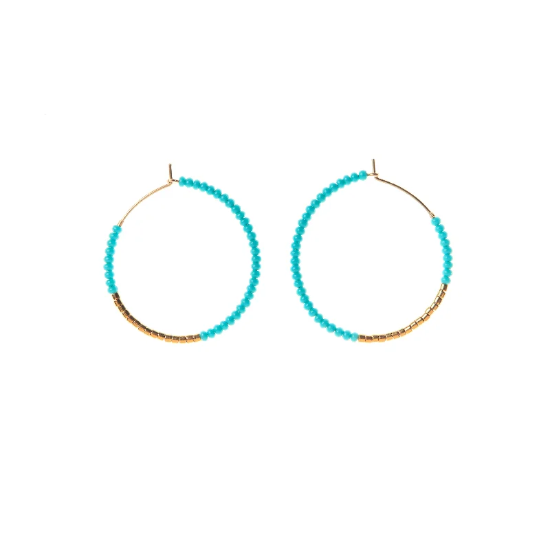 Hoop earrings with satin finishes for a smooth and elegant appearance-Small Hoop Earrings - TURQUOISE/GOLD