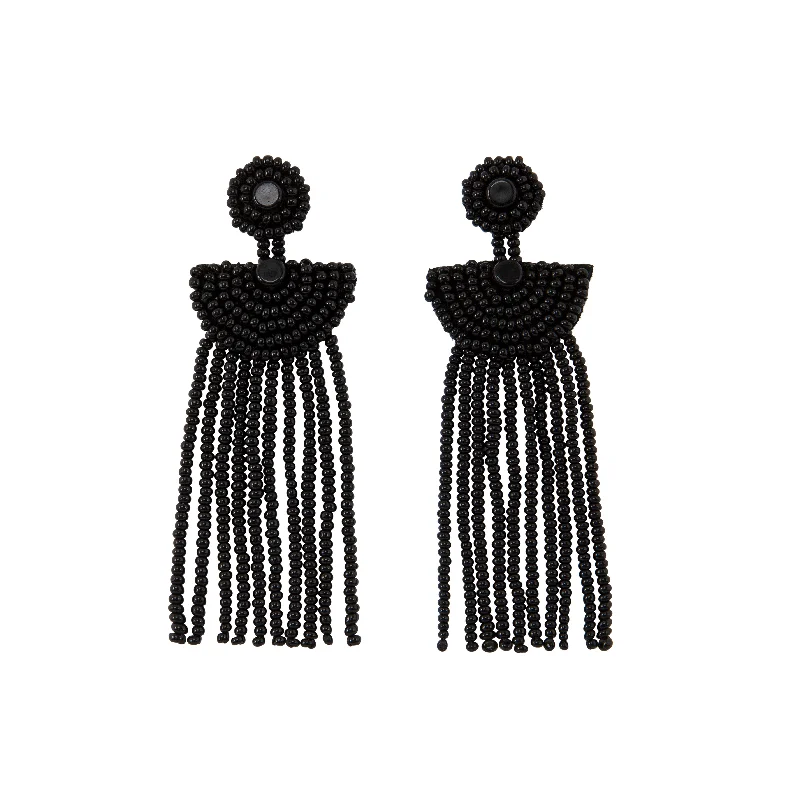 Best hoop earrings with stacked layers for a dimensional and bold look-Small Kifungo Tassel Earrings - BLACK