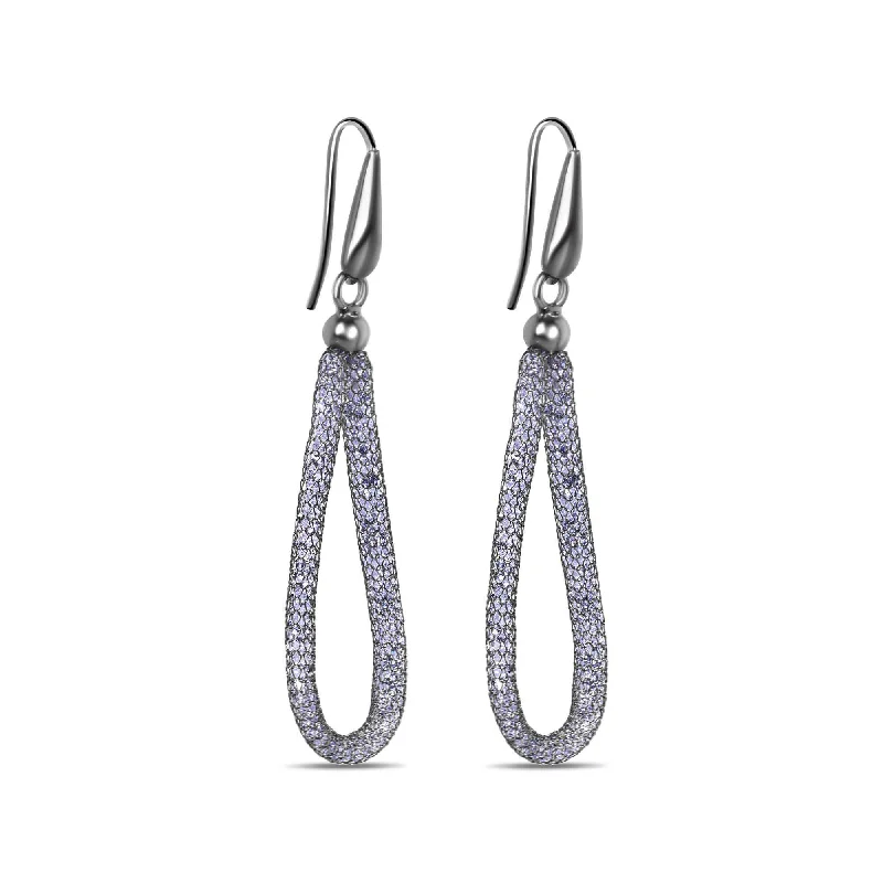 Hoop earrings with satin finishes for a smooth and elegant appearance-Sterling Silver Black Rhodium Plated Mesh Crystals Dangling Net Earrings - ECE00018bL