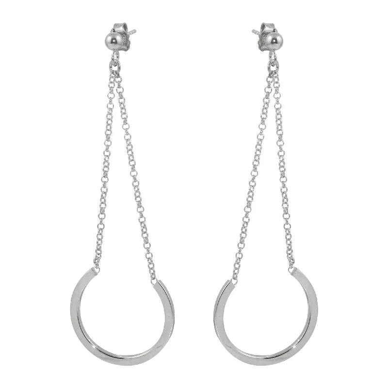 Hoop earrings with twisted metal designs for a dynamic and modern style-Sterling Silver Rhodium Plated  Dangling Horse Shoe Earrings - ITE00085RH