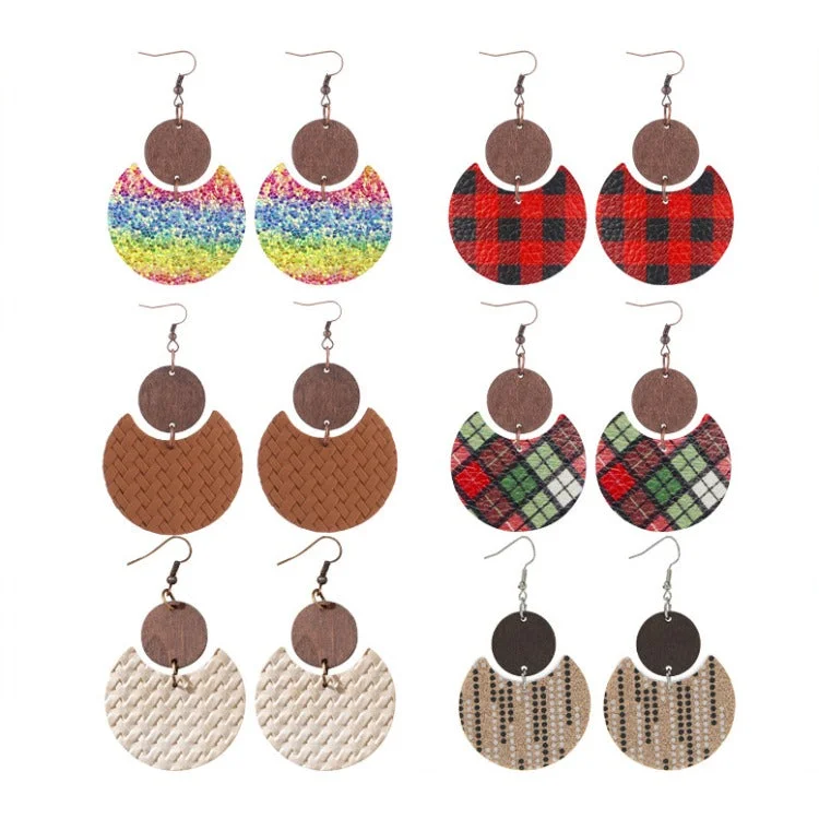 Best hoop earrings with vintage-style detailing for a nostalgic and timeless look-Wholesale Crescent Shaped Leather Plaid Braid Pattern Colorful Earrings