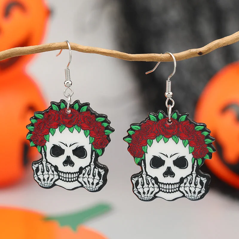 Hoop earrings with faceted crystals for added sparkle and shine-Wholesale Halloween Big Skull Vintage Earrings