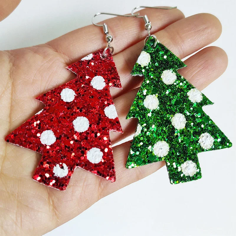 Hoop earrings with luxe velvet finishes for a rich and luxurious touch-Wholesale Shiny Christmas Tree Christmas Skin Earrings 3 in A Pack