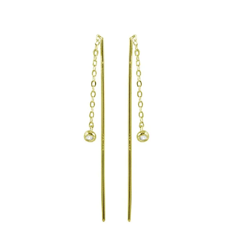 Best hoop earrings with lever-back closures for secure and easy wear-Gold Plated 925 Sterling Silver CZ Chain Dangling Earrings - STE01220GP