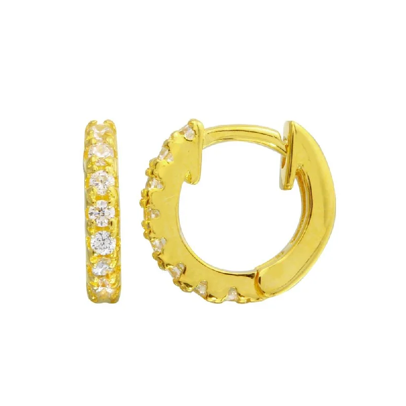 Hoop earrings with spiral designs for a dynamic and fluid look-Gold Plated 925 Sterling Silver CZ huggie hoop Earrings 9.3mm - STE01218GP