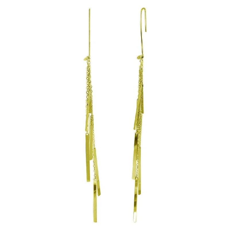 Hoop earrings with a matte black finish for a sleek, edgy vibe-Gold Plated 925 Sterling Silver Dangling Chain Bars Earrings - ECE00036GP