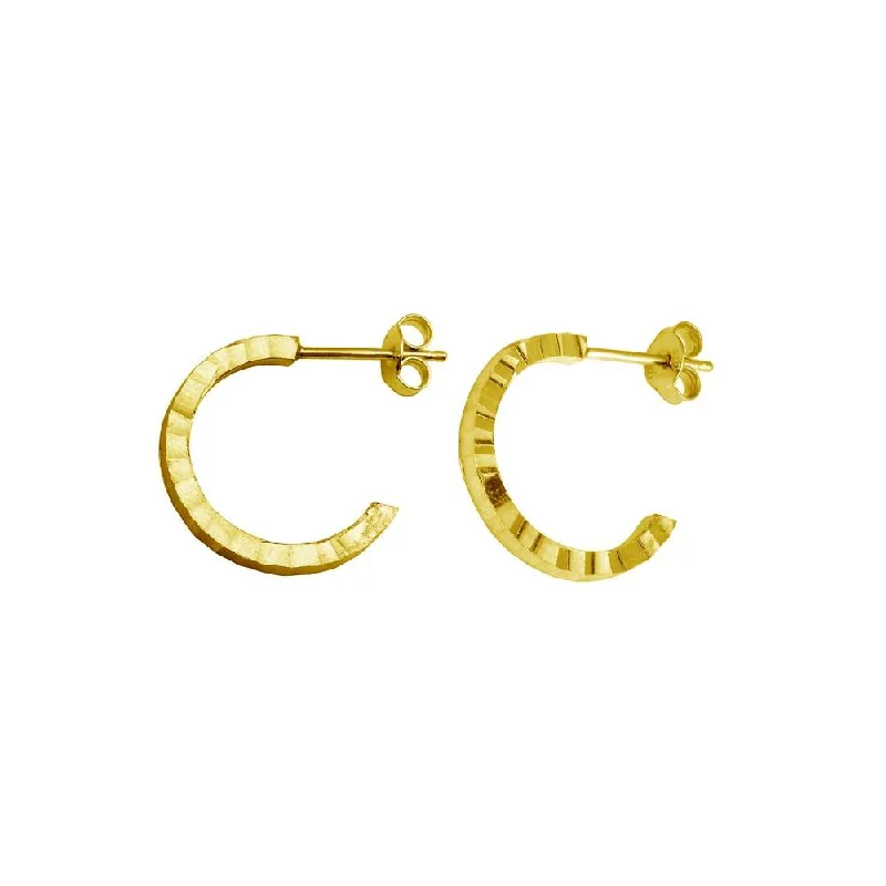 Hoop earrings with oversized pearl accents for a statement-making look-Gold Plated 925 Sterling Silver Diamond Cut Semi Hoop Earrings 20mm - ECE00031GP