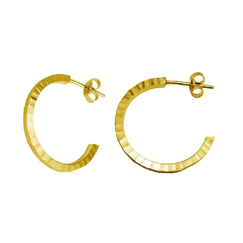 Hoop earrings with luxe velvet finishes for a rich and luxurious touch-Gold Plated 925 Sterling Silver Diamond Cut Semi Hoop Earrings 25mm - ECE00032GP