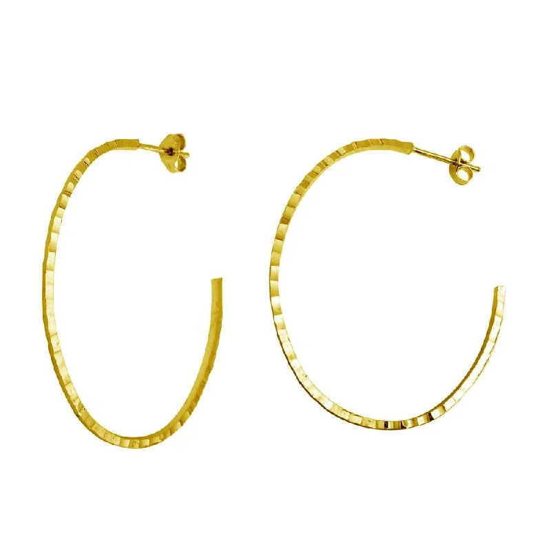 Best hoop earrings with asymmetrical designs for a fashion-forward, avant-garde look-Gold Plated 925 Sterling Silver Diamond Cut Semi Hoop Earrings 50mm - ECE00033GP