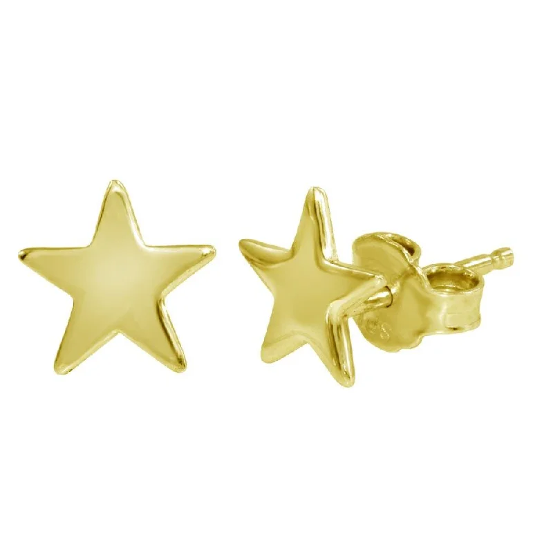 Hoop earrings with enamel stripes for a colorful and eye-catching design-Gold Plated 925 Sterling Silver Flat Star Earrings - SOE00011