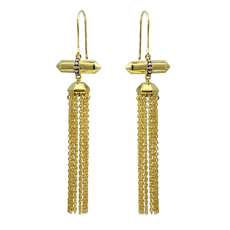 Best hoop earrings with baroque pearls for a luxurious and elegant vibe-Gold Plated 925 Sterling Silver Tassel Earrings with CZ - BGE00579