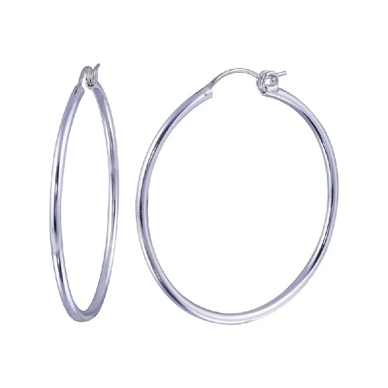 Best hoop earrings with twisted rope designs for a nautical-inspired style-High Polished 925 Sterling Silver Hoop Earrings Rounded Hinge 2mm - HP01-2