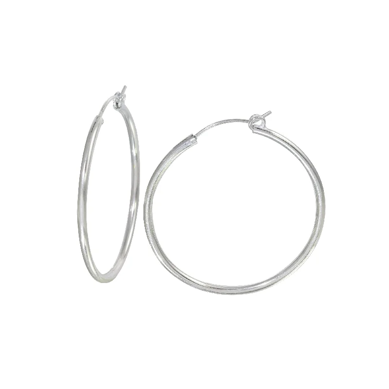 Hoop earrings with stacked layers for a bold and textured design-High Polished 925 Sterling Silver Hoop Earrings Rounded Hinge 3.6mm - HP01-3