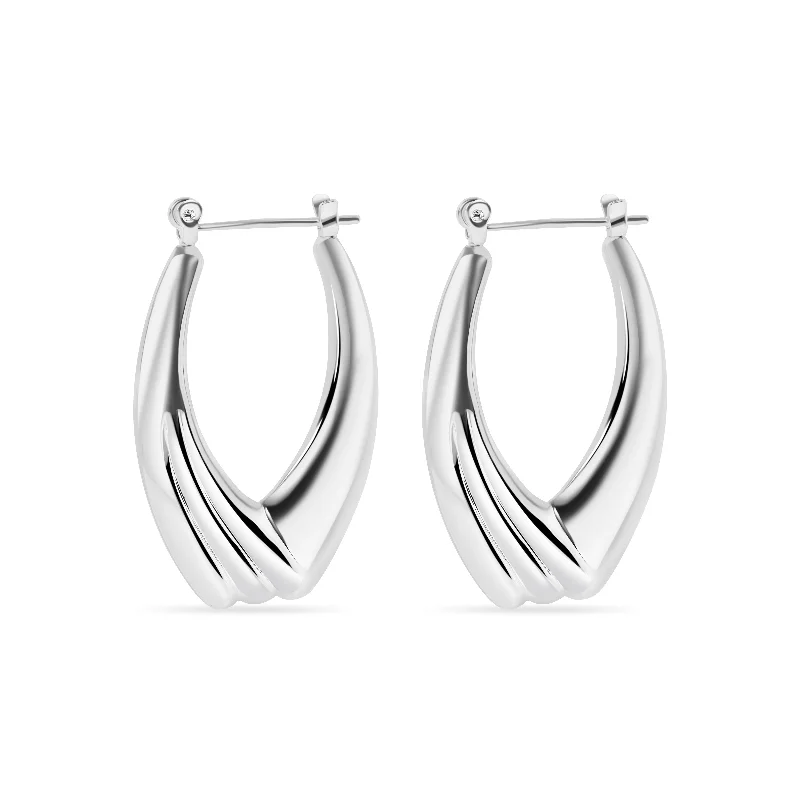 Hoop earrings with polished silver finish for a shiny, modern appeal-High Polished 925 Sterling Silver Hollow Drop Hoop Earrings - HP10