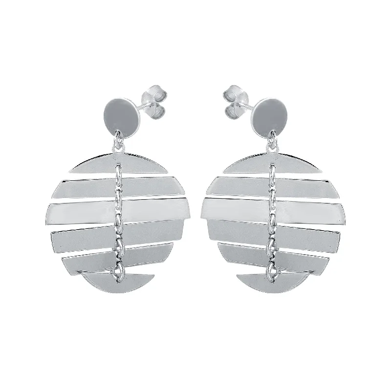 Lightweight hoop earrings for comfortable and all-day wear-Rhodium Plated 925 Sterling Silver Dangling Flexible Disc Earrings - SOE00029