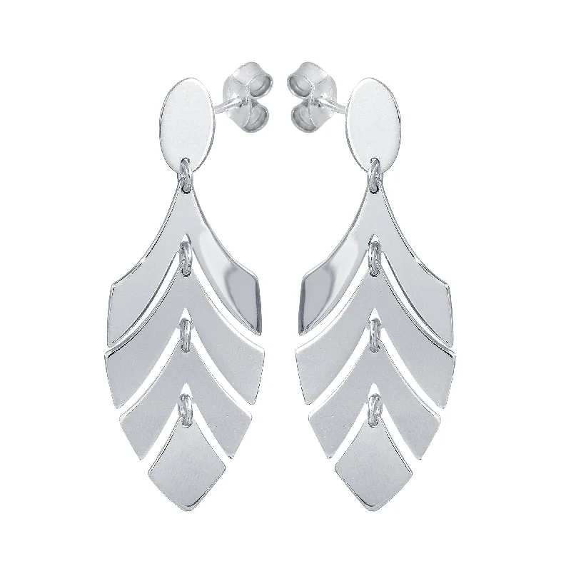 Hoop earrings with twisted metal designs for a dynamic and modern style-Rhodium Plated 925 Sterling Silver Dangling Flexible Half Leaves Earrings - SOE00031