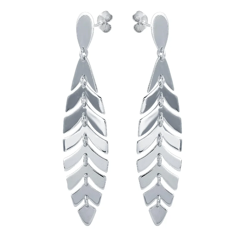 Hoop earrings with a matte finish for a sleek and sophisticated appearance-Rhodium Plated 925 Sterling Silver Dangling Flexible Leaves Earrings - SOE00028