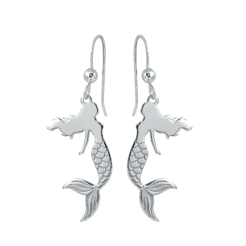 Best hoop earrings with enamel details for a colorful and modern look-Rhodium Plated 925 Sterling Silver Dangling Mermaid Earrings - SOE00034