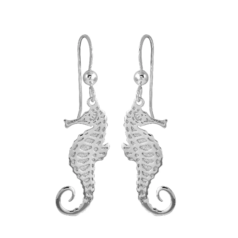 Best hoop earrings with gold for a luxurious and timeless look-Rhodium Plated 925 Sterling Silver Dangling Sea Horse Earrings - SOE00036