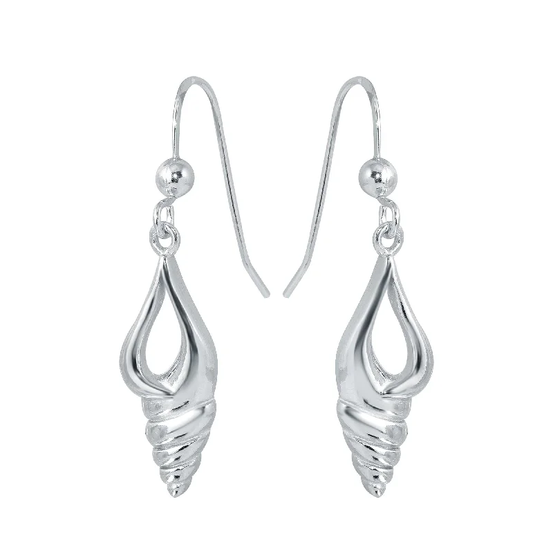 Large hoop earrings for a bold and statement-making fashion accessory-Rhodium Plated 925 Sterling Silver Dangling Sea Shell Earrings - SOE00035