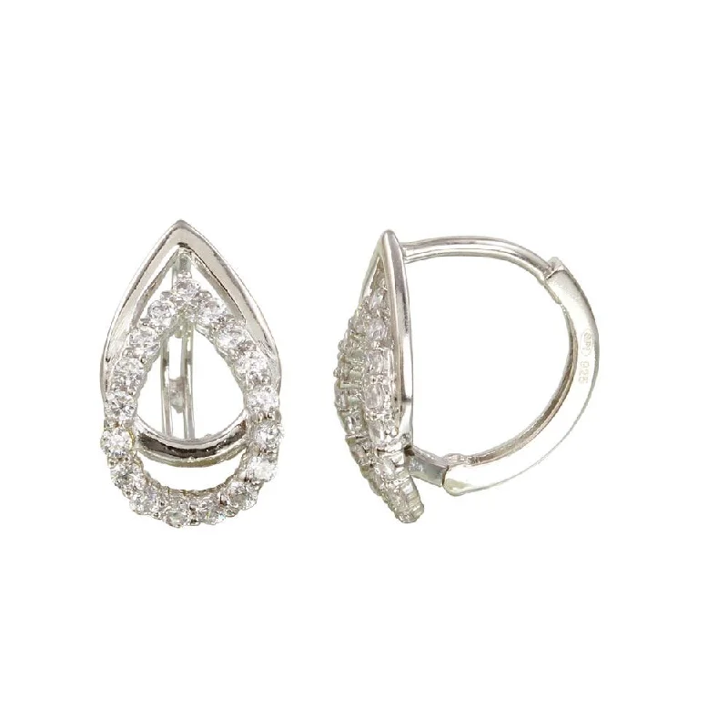 Hoop earrings with circle designs for a classic and timeless shape-Rhodium Plated 925 Sterling Silver Open Teardrop CZ huggie hoop Earrings - GME00114