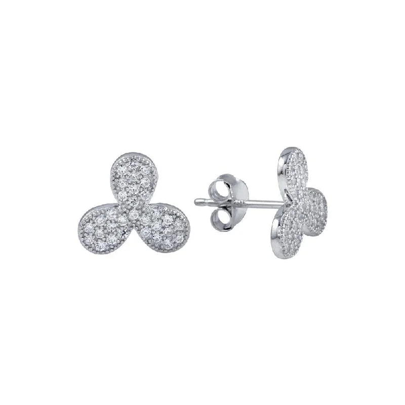 Hoop earrings with leather accents for a sleek and bold combination-Rhodium Plated 925 Sterling Silver Clover Leaf CZ Earrings - BGE00618