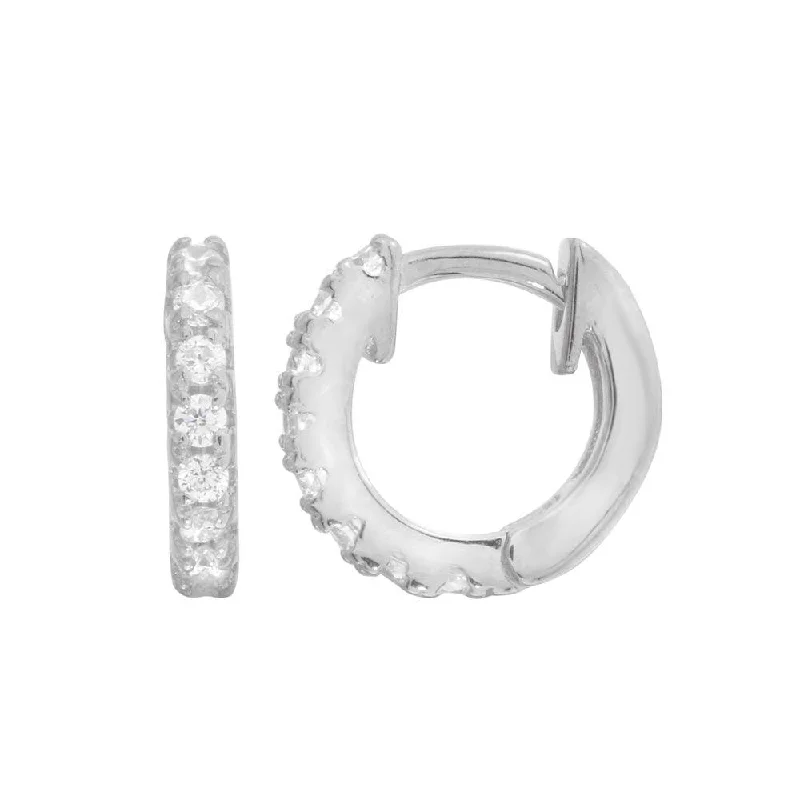 Best hoop earrings with sparkling cubic zirconia for a brilliant, budget-friendly effect-Rhodium Plated 925 Sterling Silver CZ huggie hoop Earrings 9.3mm - STE01218RH