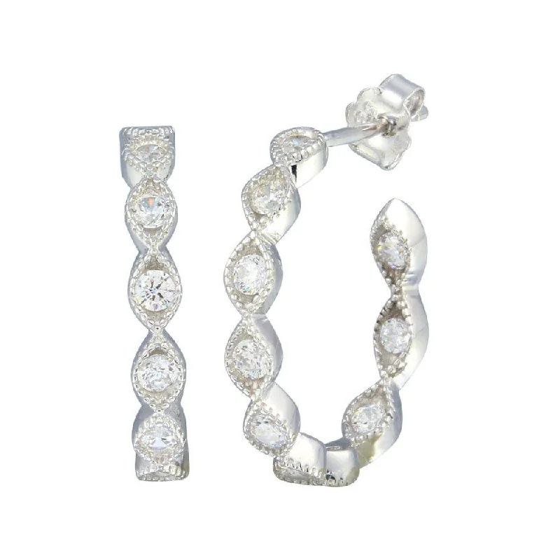 Best hoop earrings with matching bracelets for a coordinated jewelry set-Rhodium Plated 925 Sterling Silver CZ Semi Hoop Earrings - STE01194