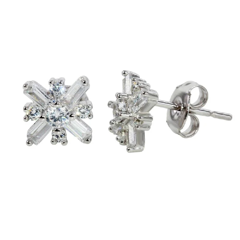 Best hoop earrings with matching bracelets for a coordinated jewelry set-Rhodium Plated 925 Sterling Silver CZ Snow Flakes Earrings - STE01136