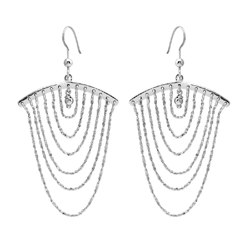 Best hoop earrings with tribal designs for a cultural and exotic aesthetic-Rhodium Plated 925 Sterling Silver Dangling Chain Earrings - SOE00019