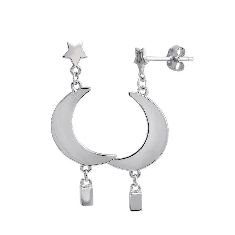 Best hoop earrings with multi-colored gemstones for a vibrant and lively touch-Rhodium Plated 925 Sterling Silver Dangling Crescent Earrings - STE01202