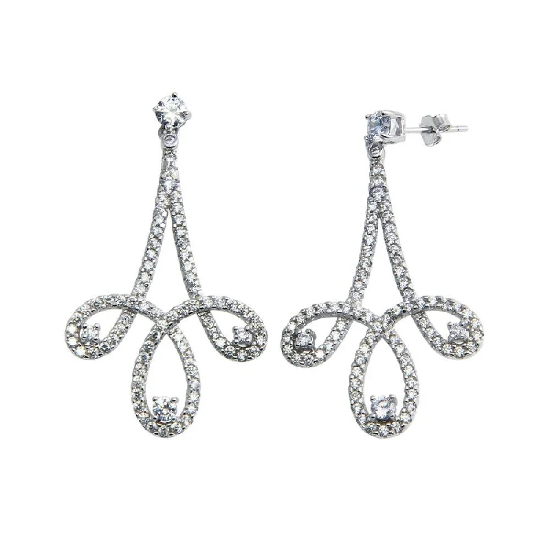 Hoop earrings with a matte finish for a sleek and sophisticated appearance-Rhodium Plated 925 Sterling Silver Dangling Curvy Earrings with CZ - BGE00603