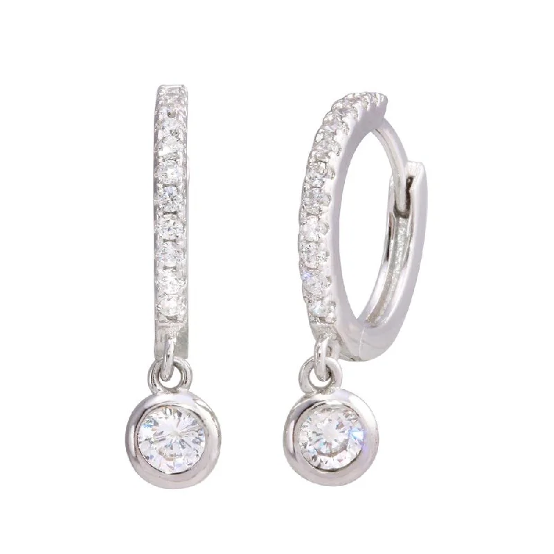 Hoop earrings with luxe velvet finishes for a rich and luxurious touch-Rhodium Plated 925 Sterling Silver Dangling CZ huggie hoop Earrings - STE01210