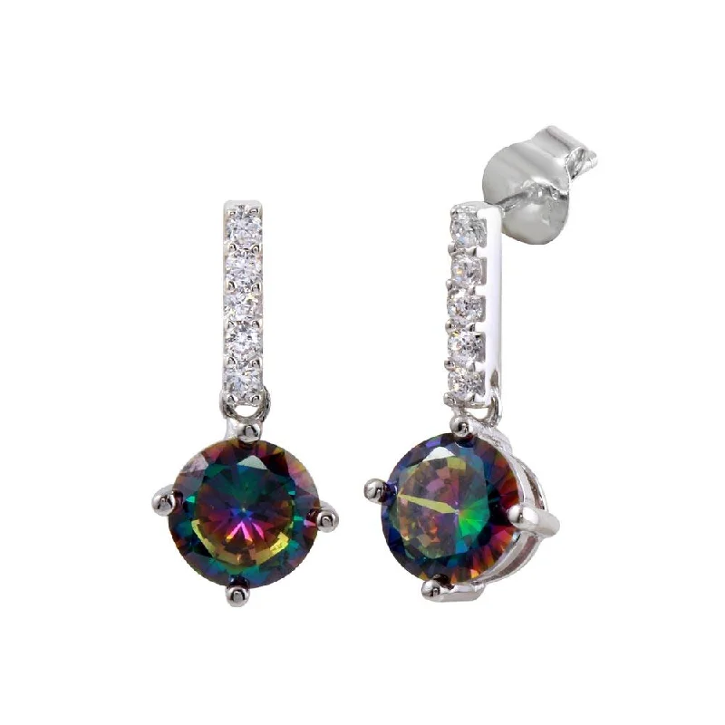 Best hoop earrings with geometric pendants for a modern, chic appeal-Rhodium Plated 925 Sterling Silver Dangling CZ Synthetic Mystic Topaz Earrings - BGE00616