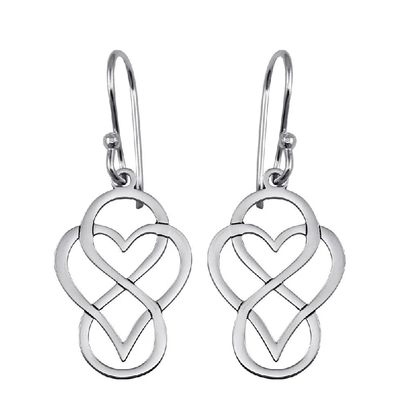 Hoop earrings with satin finishes for a smooth and elegant appearance-Rhodium Plated 925 Sterling Silver Dangling Flat Heart and Infinity Design Earrings - TRE00005