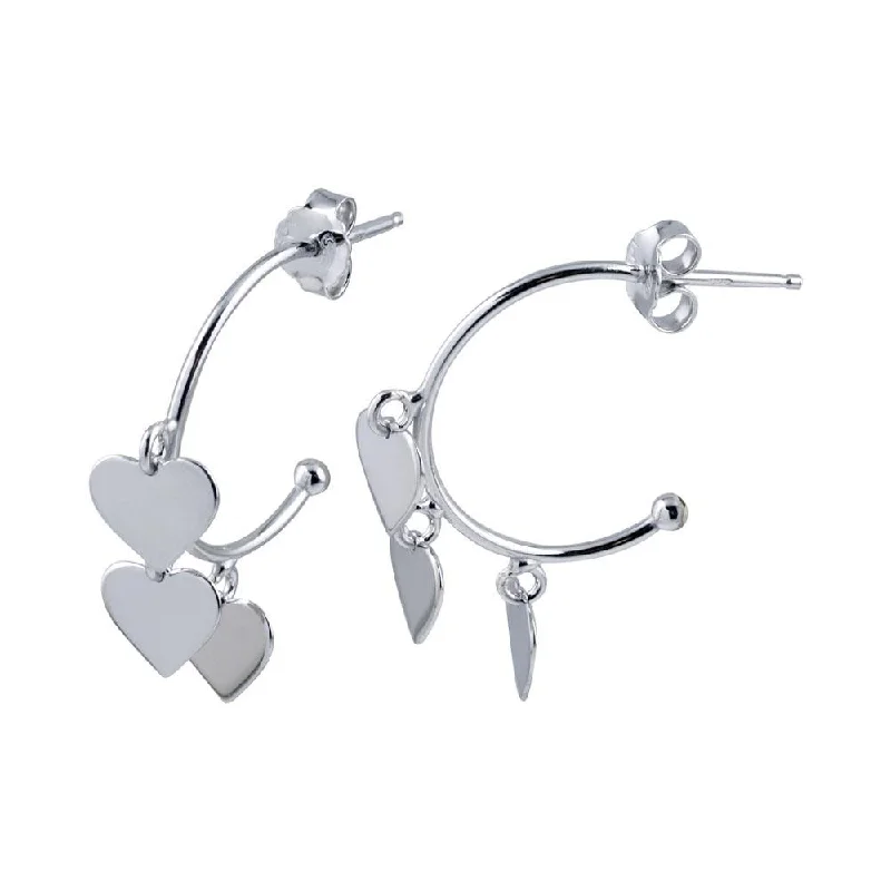 Best hoop earrings with gemstone accents for a colorful and elegant appearance-Rhodium Plated 925 Sterling Silver Dangling Heart Silver Charm Earrings - SOE00024