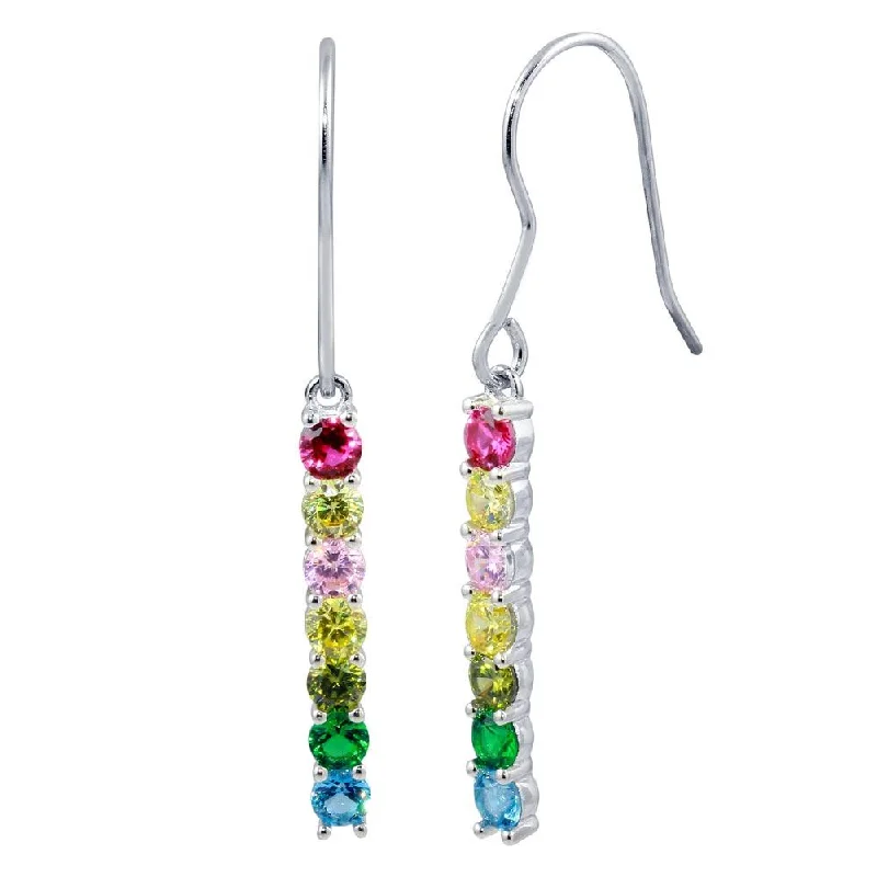 Hoop earrings with enamel stripes for a colorful and eye-catching design-Rhodium Plated 925 Sterling Silver Dangling Multi-Color CZ Earrings - STE01184