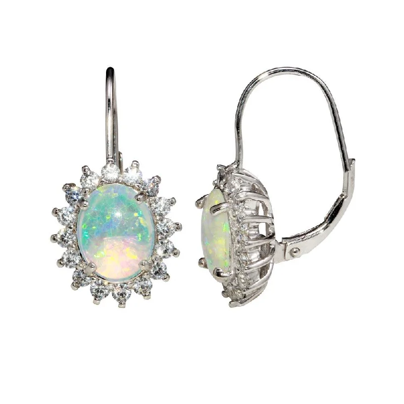 Best hoop earrings with textured silver for a rustic and organic finish-Rhodium Plated 925 Sterling Silver Dangling Synthetic Opal Earrings - STE01161RH