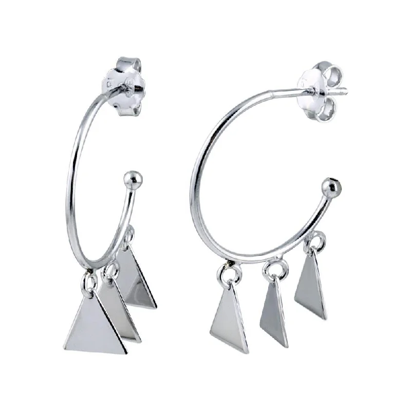 Best hoop earrings with cubic zirconia for a budget-friendly, dazzling look-Rhodium Plated 925 Sterling Silver Dangling Triangle Silver Charm Earrings - SOE00021