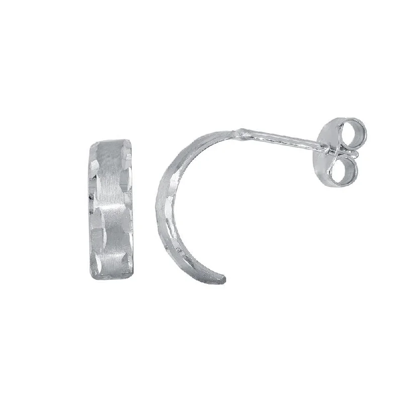 Hoop earrings with satin finishes for a smooth and elegant appearance-Rhodium Plated 925 Sterling Silver DC Border Semi Hoop Earrings - ECE00053RH