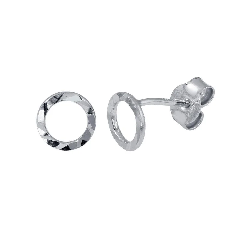 Hoop earrings with open designs for a modern, lighthearted vibe-Rhodium Plated 925 Sterling Silver DC Flat Open Circle Earrings - ECE00043RH